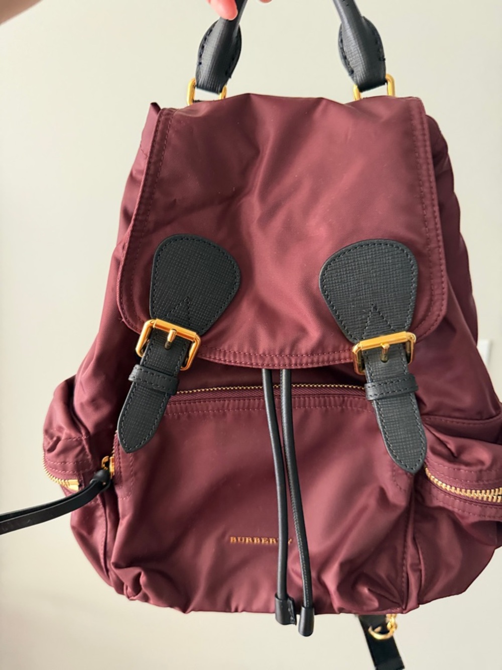 Burberry Burgundy Nylon Backpack with Black Trim